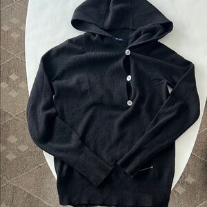 Vintage GAP 100% Cashmere Hooded Black Sweater Side Button Down Medium